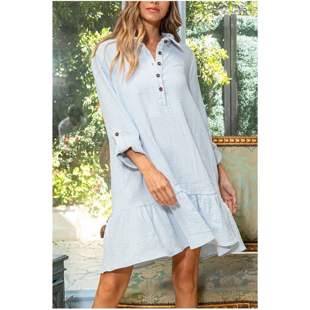 #13 Boho Button Pocket Cuff Sleeve Dress - Picture 2 of 4